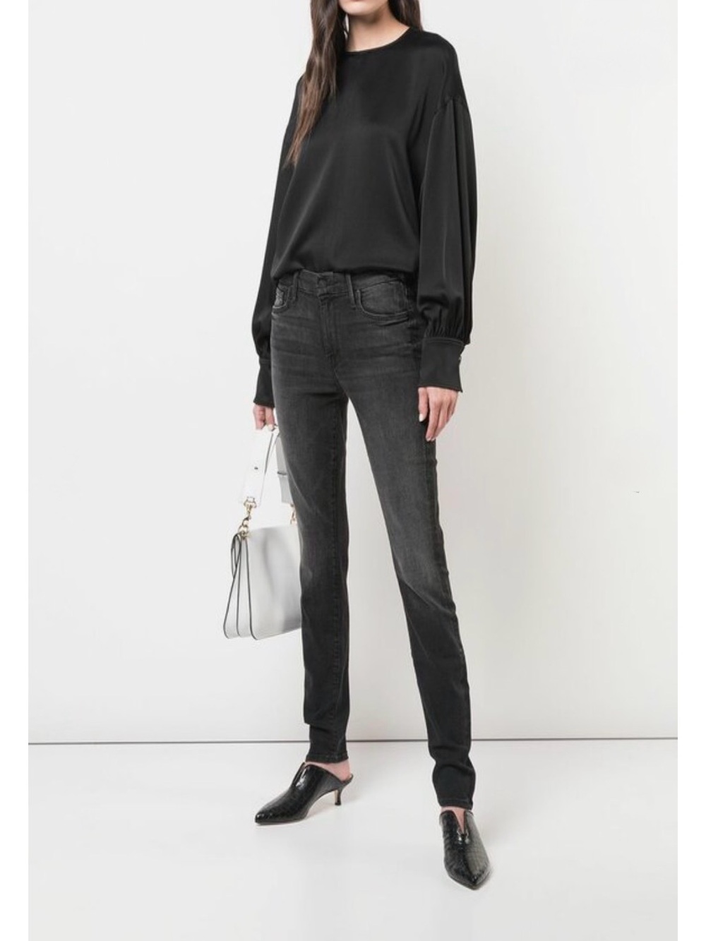 MOTHER The Looker Night Hawk Black High Waist Skinny Jeans 28 Dark Wash Stretch - Picture 6 of 16